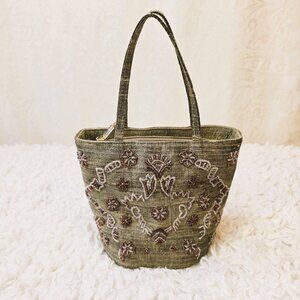 Beautiful Vintage Gold Hand Beaded Mini Boho Bag